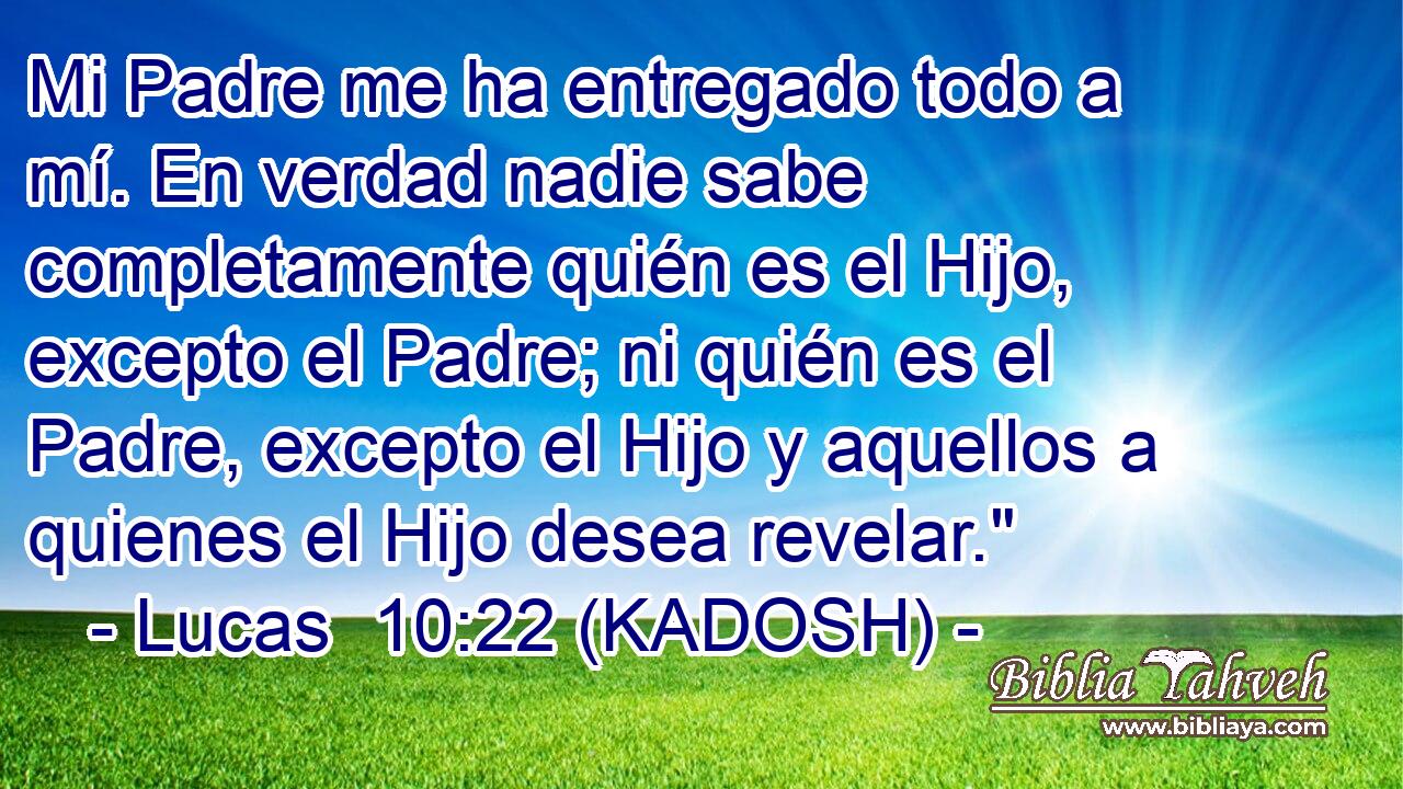  Mi Padre me ha entregado todo a mí. En verdad nadie sabe completamente quién es el Hijo, excepto el Padre; ni quién es el Padre, excepto el Hijo y aquellos a quienes el Hijo desea revelar.