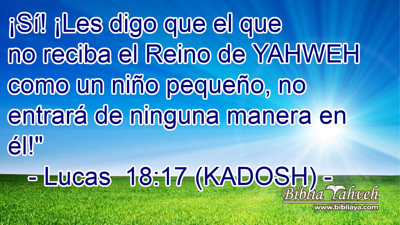  ¡Sí! ¡Les digo que el que no reciba el Reino de YAHWEH como un niño pequeño, no entrará de ninguna manera en él!