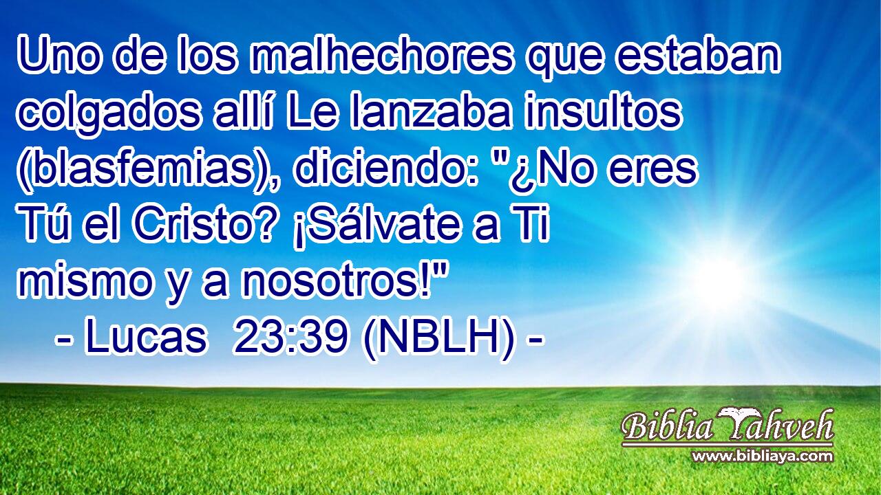 Uno de los malhechores que estaban colgados allí Le lanzaba insultos (blasfemias), diciendo: 