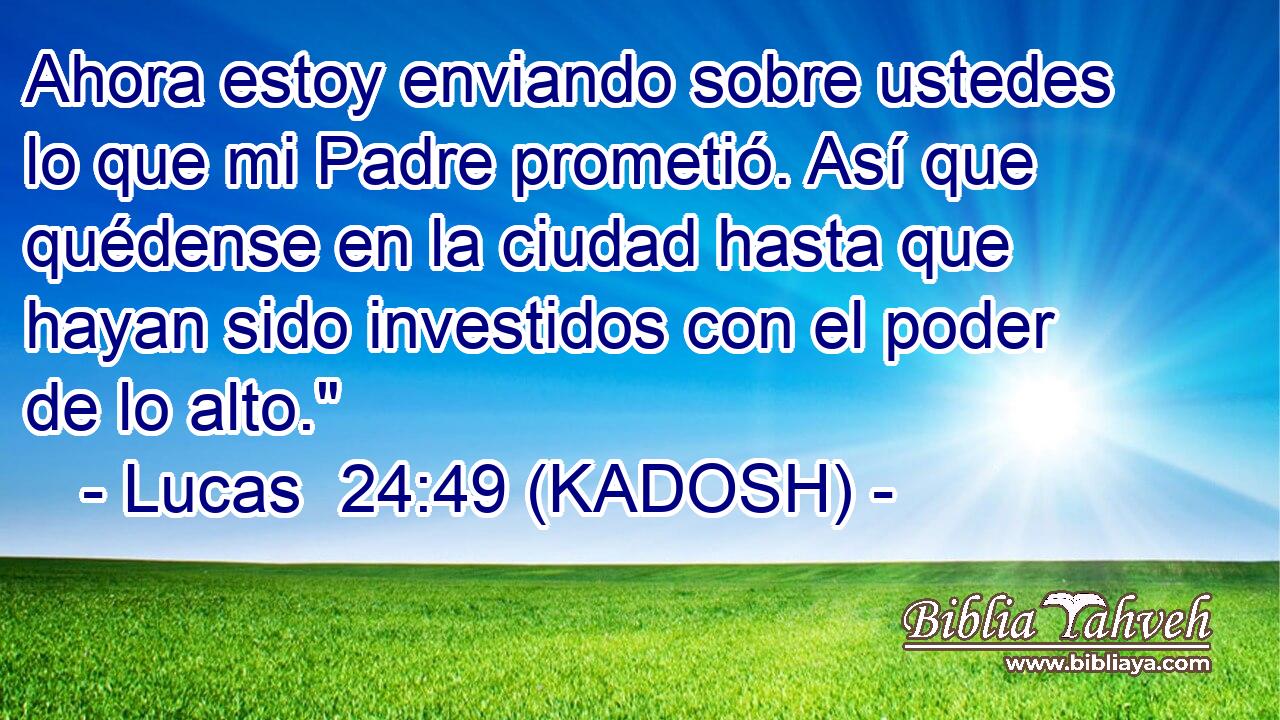  Ahora estoy enviando sobre ustedes lo que mi Padre prometió. Así que quédense en la ciudad hasta que hayan sido investidos con el poder de lo alto.