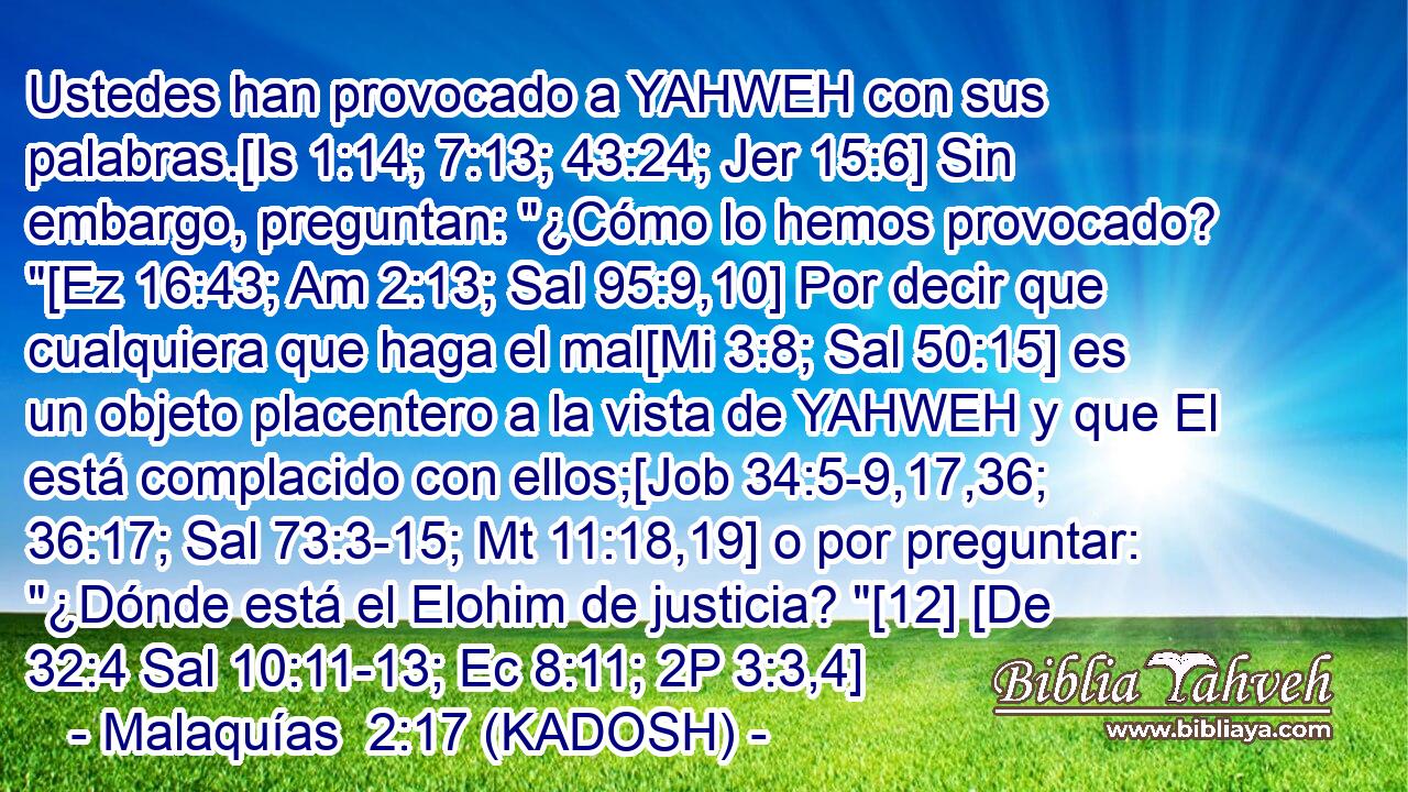  Ustedes han provocado a YAHWEH con sus palabras.[Is 1:14; 7:13; 43:24; Jer 15:6] Sin embargo, preguntan: 