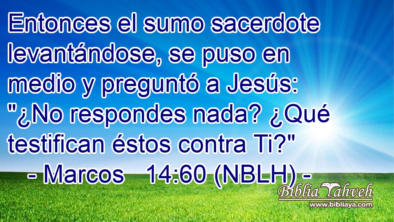  Entonces el sumo sacerdote levantándose, se puso en medio y preguntó a Jesús: 