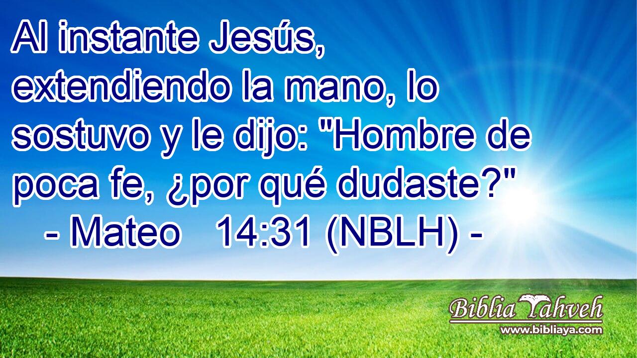  Al instante Jesús, extendiendo la mano, lo sostuvo y le dijo: 