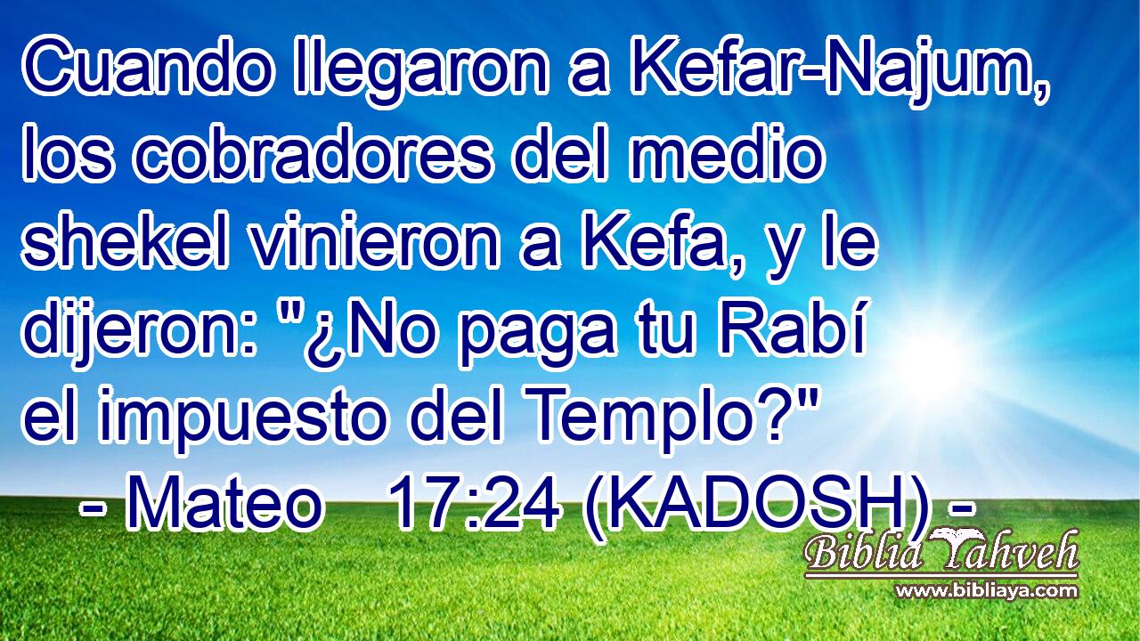  Cuando llegaron a Kefar-Najum, los cobradores del medio shekel vinieron a Kefa, y le dijeron: 