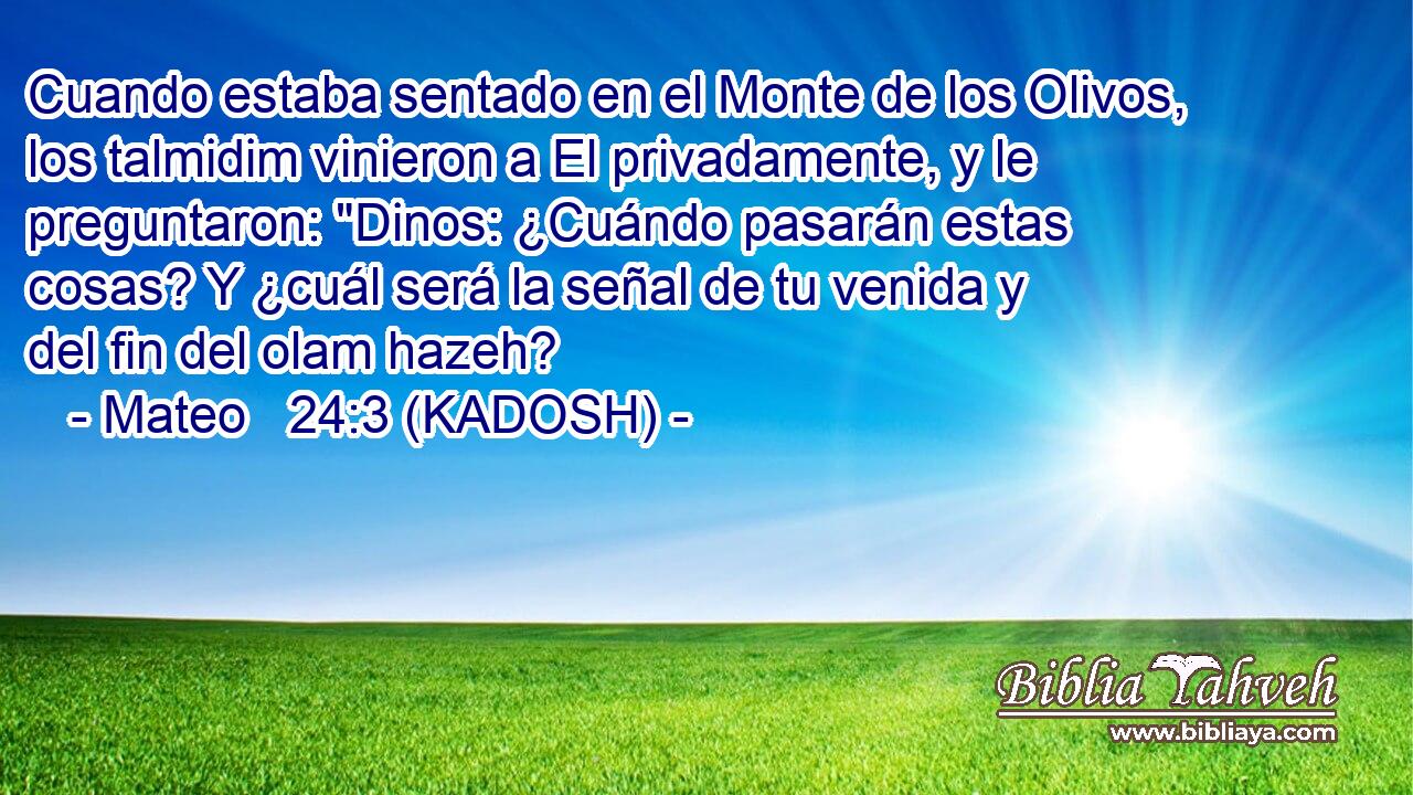  Cuando estaba sentado en el Monte de los Olivos, los talmidim vinieron a El privadamente, y le preguntaron: 