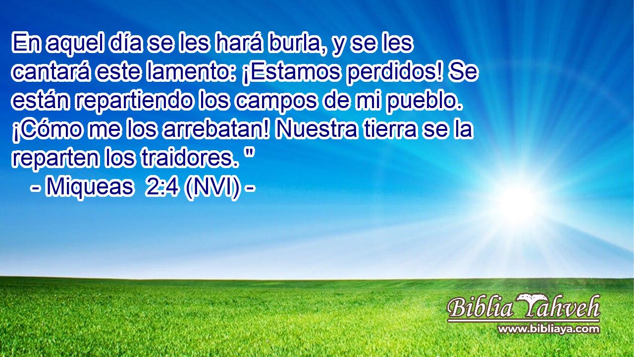  En aquel día se les hará burla, y se les cantará este lamento: ¡Estamos perdidos! Se están repartiendo los campos de mi pueblo. ¡Cómo me los arrebatan! Nuestra tierra se la reparten los traidores. 