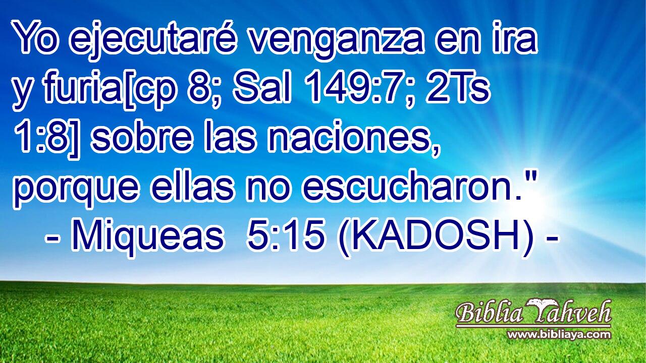 Yo ejecutaré venganza en ira y furia[cp 8; Sal 149:7; 2Ts 1:8] sobre las naciones, porque ellas no escucharon.