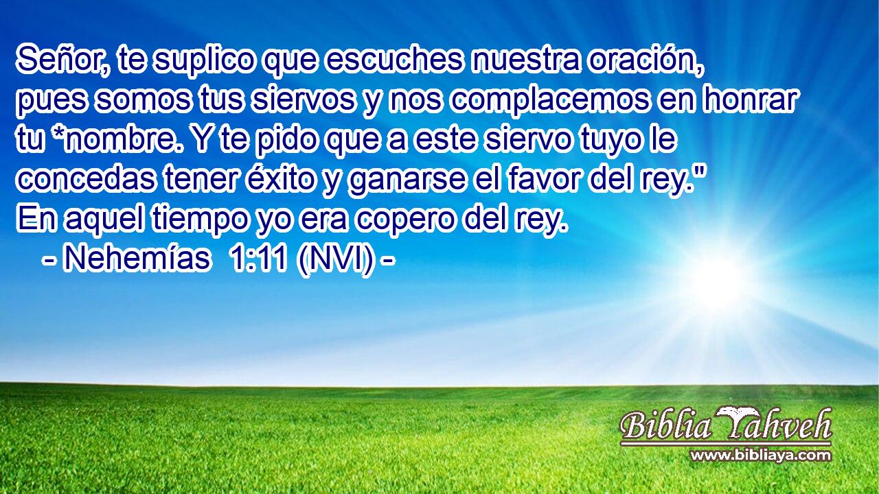  Señor, te suplico que escuches nuestra oración, pues somos tus siervos y nos complacemos en honrar tu *nombre. Y te pido que a este siervo tuyo le concedas tener éxito y ganarse el favor del rey.