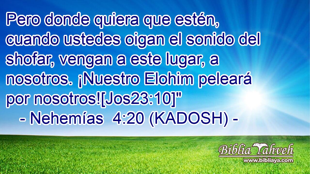  Pero donde quiera que estén, cuando ustedes oigan el sonido del shofar, vengan a este lugar, a nosotros. ¡Nuestro Elohim peleará por nosotros![Jos23:10]