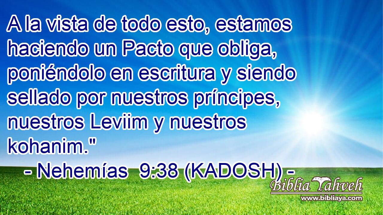 A la vista de todo esto, estamos haciendo un Pacto que obliga, poniéndolo en escritura y siendo sellado por nuestros príncipes, nuestros Leviim y nuestros kohanim.