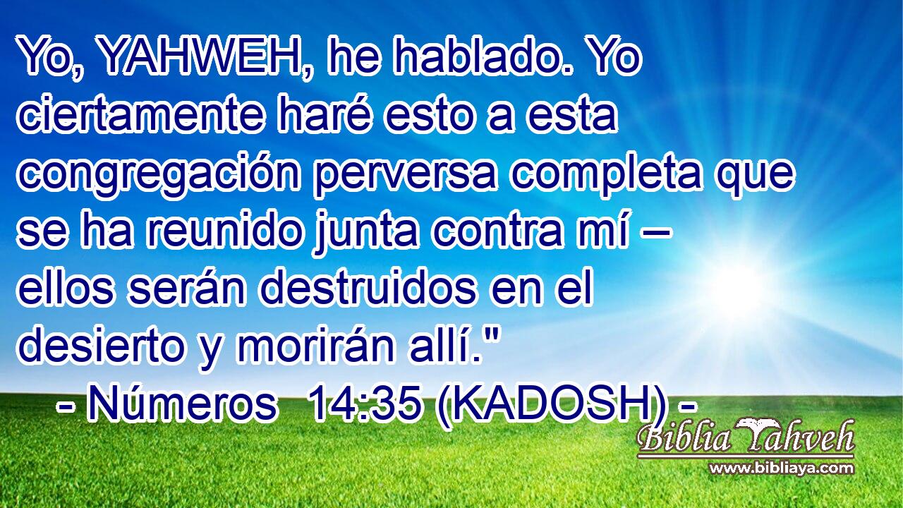  Yo, YAHWEH, he hablado. Yo ciertamente haré esto a esta congregación perversa completa que se ha reunido junta contra mí – ellos serán destruidos en el desierto y morirán allí.