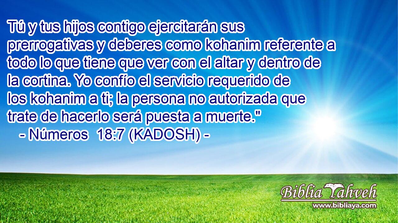  Tú y tus hijos contigo ejercitarán sus prerrogativas y deberes como kohanim referente a todo lo que tiene que ver con el altar y dentro de la cortina. Yo confío el servicio requerido de los kohanim a ti; la persona no autorizada que trate de hacerlo será puesta a muerte.