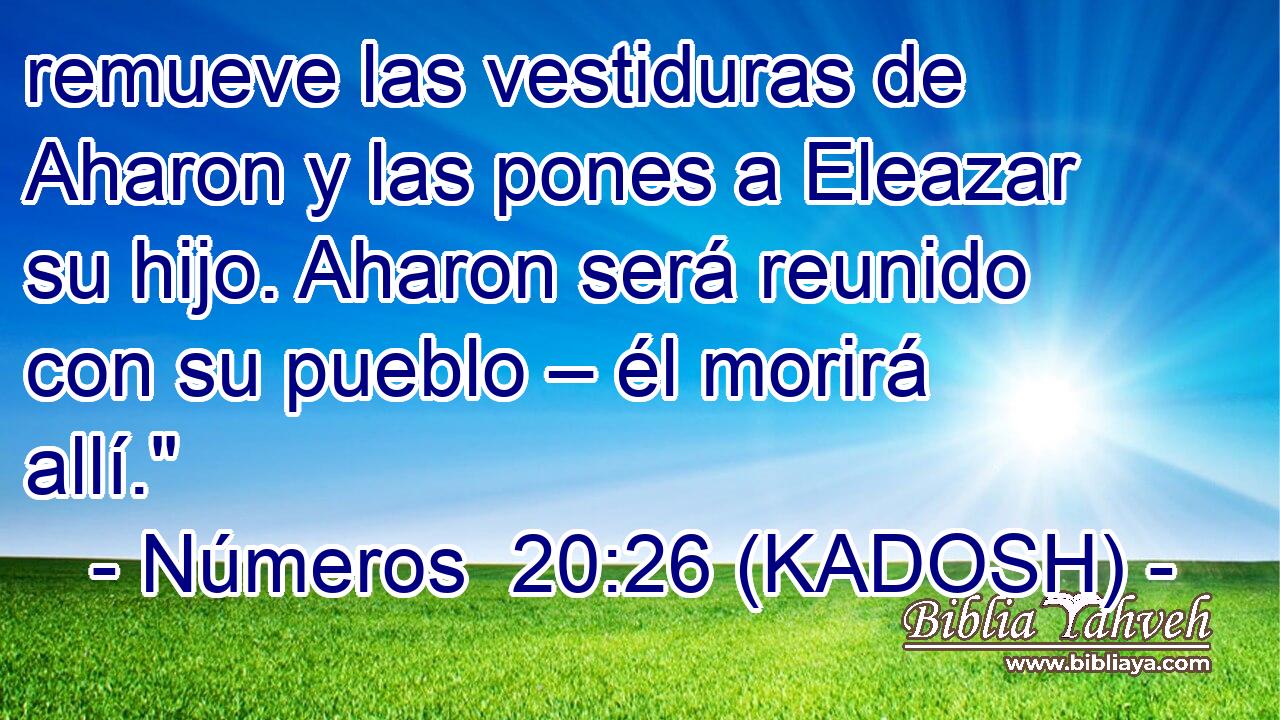  remueve las vestiduras de Aharon y las pones a Eleazar su hijo. Aharon será reunido con su pueblo – él morirá allí.