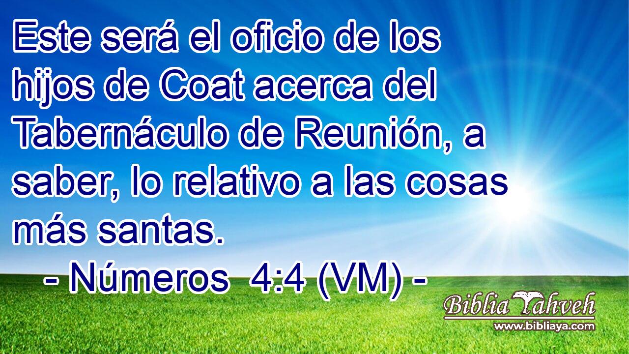  Este será el oficio de los hijos de Coat acerca del Tabernáculo de Reunión, a saber, lo relativo a las cosas más santas. 
