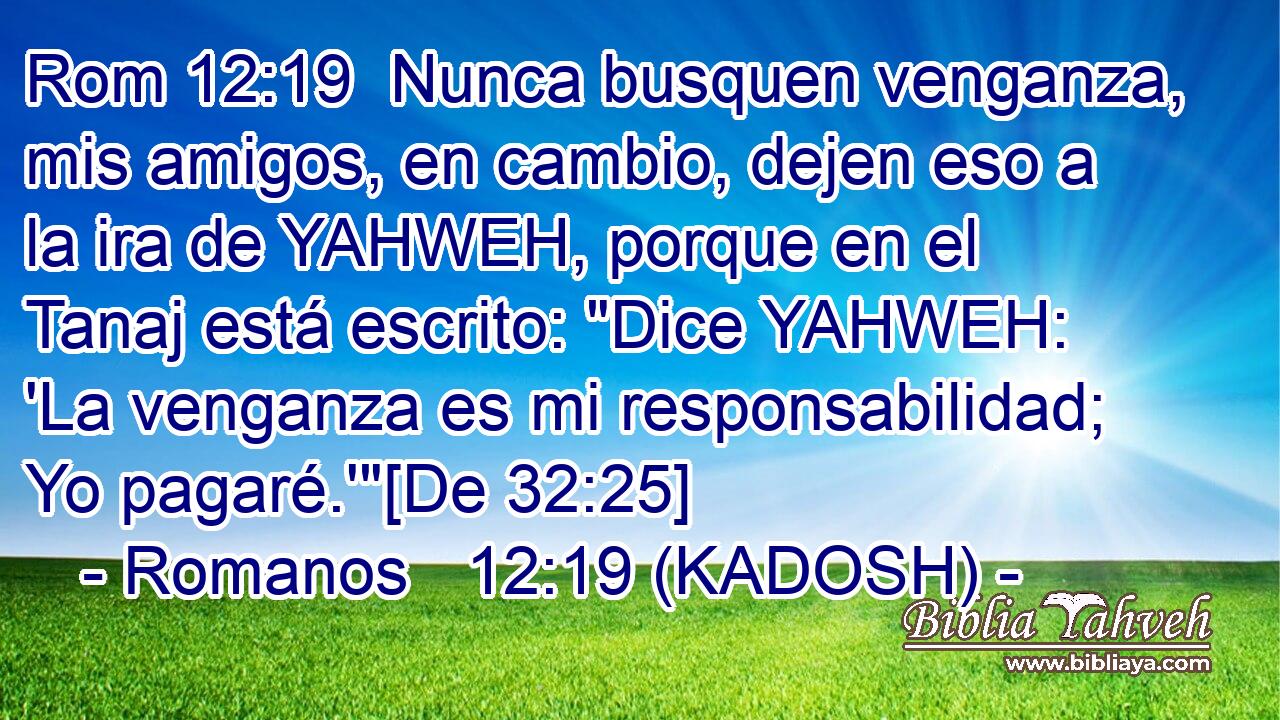  Nunca busquen venganza, mis amigos, en cambio, dejen eso a la ira de YAHWEH, porque en el Tanaj está escrito: 