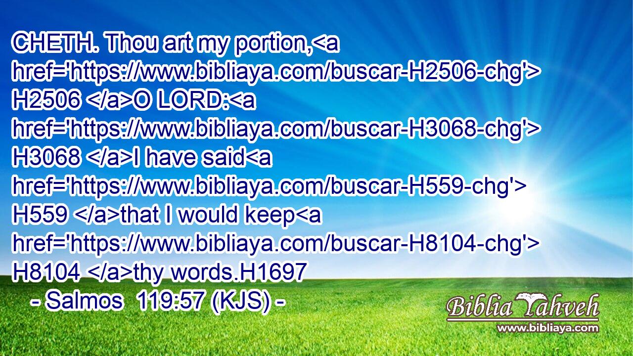 CHETH. Thou art my portion, H2506 O LORD: H3068 I have said H559 that I would keep H8104 thy words.H1697