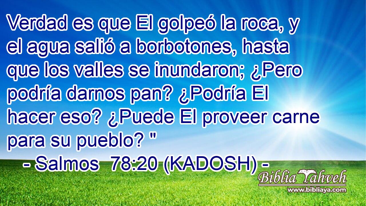  Verdad es que El golpeó la roca, y el agua salió a borbotones, hasta que los valles se inundaron; ¿Pero podría darnos pan? ¿Podría El hacer eso? ¿Puede El proveer carne para su pueblo? 